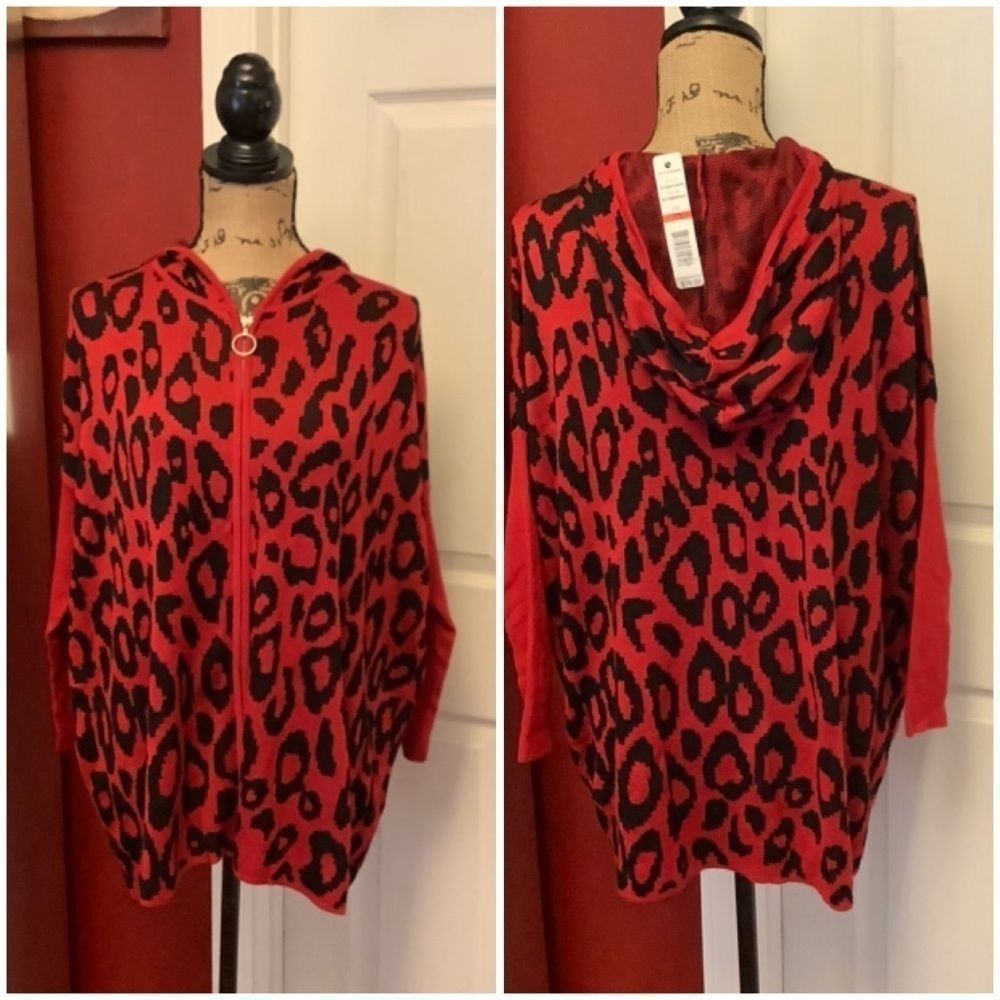 Nwt Joseph A leopard print zip up hooded cardigan size XS